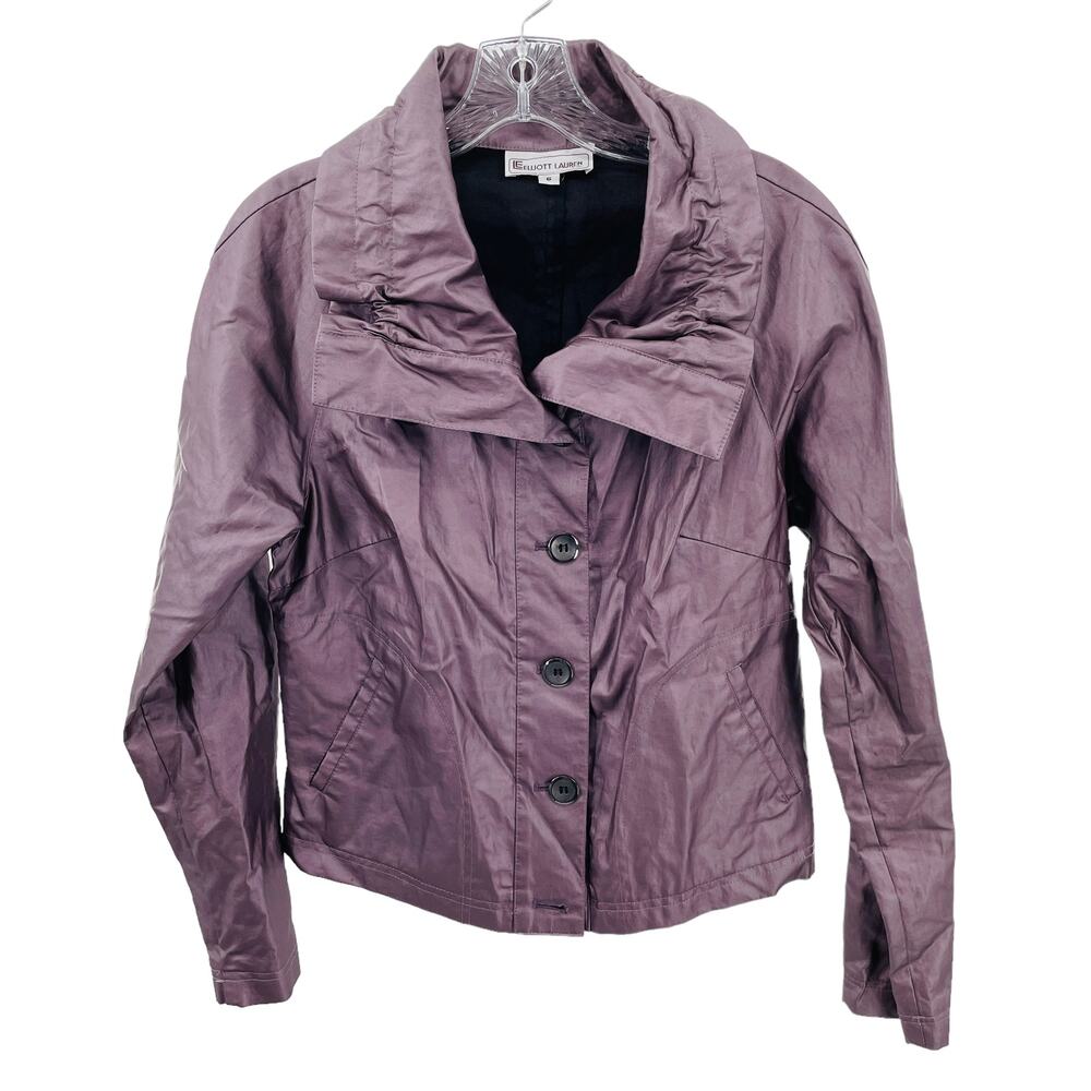 Vintage Elliott Lauren Purple Shiny Faux Leather Ruched Collar Playful  Jacket 6